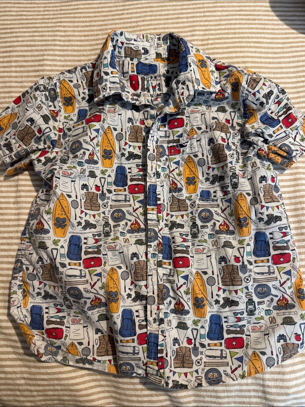 Vineyard Vines Kids White Short-Sleeve Button-Down with Outdoor Gear Print